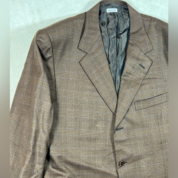 Brioni 44R NOMENTANO Brown Navy Plaid 3 Button Double Vent 100% Wool Sport Coat - Picture 5 of 15